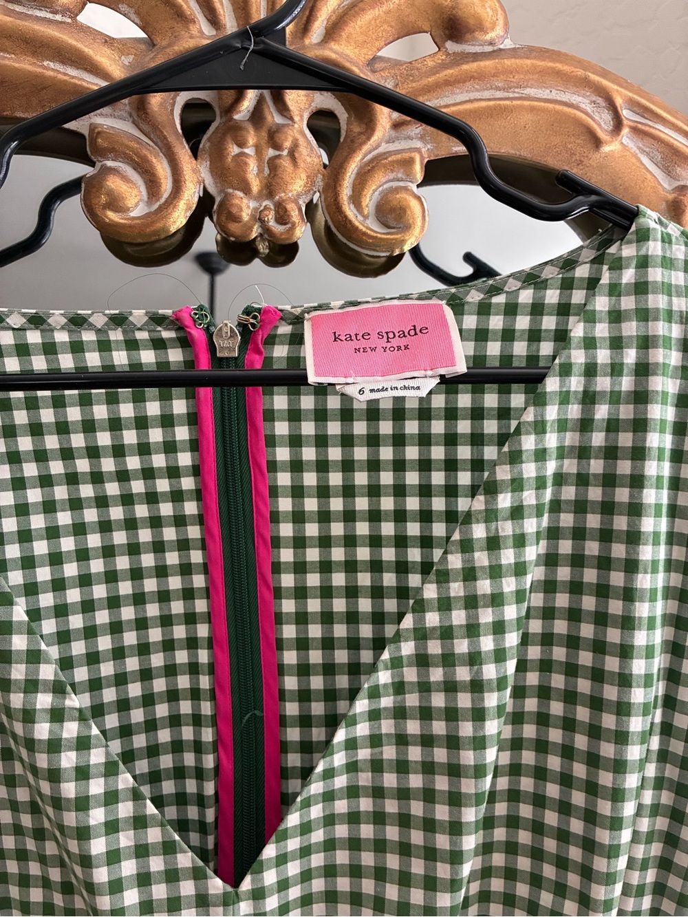 kate spade Green Gingham V-Neck Tiered Dress - Picture 2 of 2